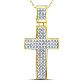 10kt Yellow Gold Men's Diamond Cross Pendant - 1/4 Cttw Side view from the 10Kt Yellow Gold Mens Round Diamond Cross Charm Pendant 1 4 Cttwpin222183 collection by Splendid Jewellery