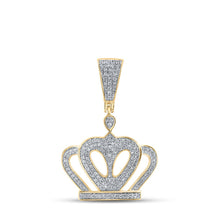Load image into Gallery viewer, 10kt Yellow Gold Men&#39;s Diamond Crown Charm Pendant - Regal Elegance in Gold and Diamonds Top view from the 10Kt Yellow Gold Mens Round Diamond Crown Charm Pendant 1 2 Cttwpin278701 collection by Splendid Jewellery