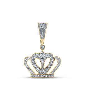 10kt Yellow Gold Men's Diamond Crown Charm Pendant - Regal Elegance in Gold and Diamonds Top view from the 10Kt Yellow Gold Mens Round Diamond Crown Charm Pendant 1 2 Cttwpin278701 collection by Splendid Jewellery