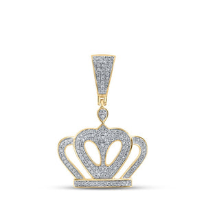 10kt Yellow Gold Men's Diamond Crown Charm Pendant - Regal Elegance in Gold and Diamonds - Splendid Jewellery