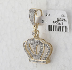 10kt Yellow Gold Men's Diamond Crown Charm Pendant - Regal Elegance in Gold and Diamonds Side view from the 10Kt Yellow Gold Mens Round Diamond Crown Charm Pendant 1 2 Cttwpin278701 collection by Splendid Jewellery