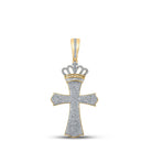 10kt Yellow Gold Men's Diamond Crown Cross Charm Pendant - 1 Cttw - Splendid Jewellery