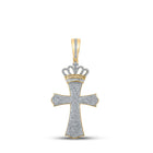10kt Yellow Gold Men's Diamond Crown Cross Charm Pendant - 1 Cttw - Splendid Jewellery
