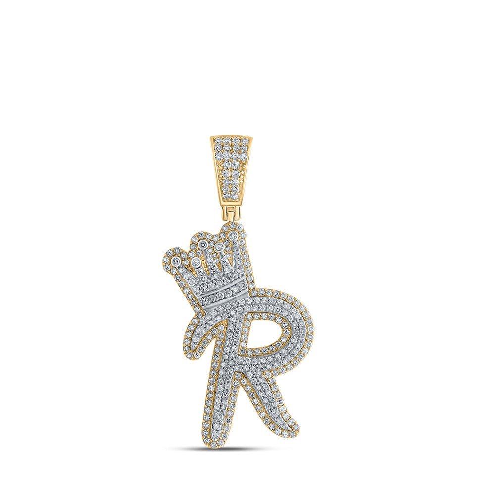 10kt Yellow Gold Men's Diamond Crown Letter Charm Pendant - 1 - 1/4 Cttw - Splendid Jewellery