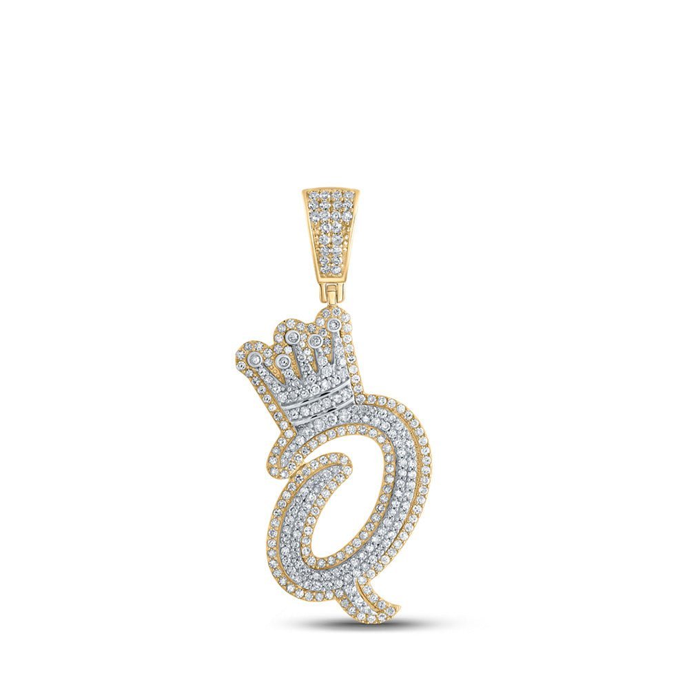 10kt Yellow Gold Men's Diamond Crown Letter Charm Pendant - 1 - 1/4 Cttw - Splendid Jewellery