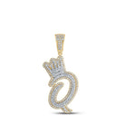 10kt Yellow Gold Men's Diamond Crown Letter Charm Pendant - 1 - 1/4 Cttw - Splendid Jewellery