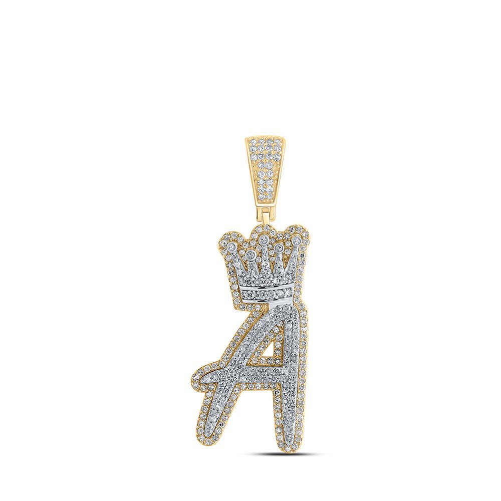 10kt Yellow Gold Men's Diamond Crown Letter Charm Pendant - 1 - 1/4 Cttw - Splendid Jewellery