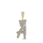 10kt Yellow Gold Men's Diamond Crown Letter Charm Pendant - 1 - 1/4 Cttw - Splendid Jewellery
