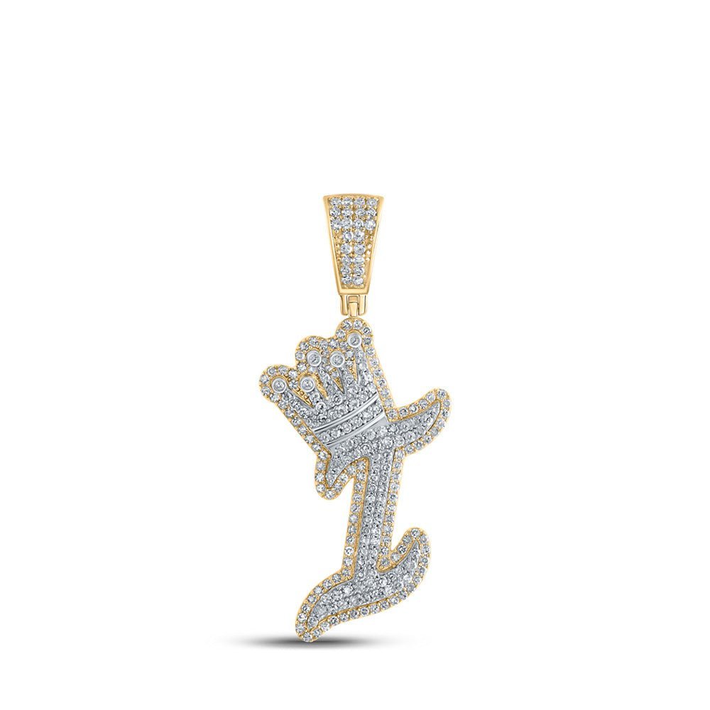 10kt Yellow Gold Men's Diamond Crown Letter Charm Pendant - 1 Cttw - Splendid Jewellery