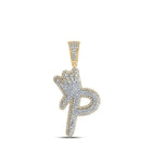 10kt Yellow Gold Men's Diamond Crown Letter Charm Pendant - 1 Cttw - Splendid Jewellery