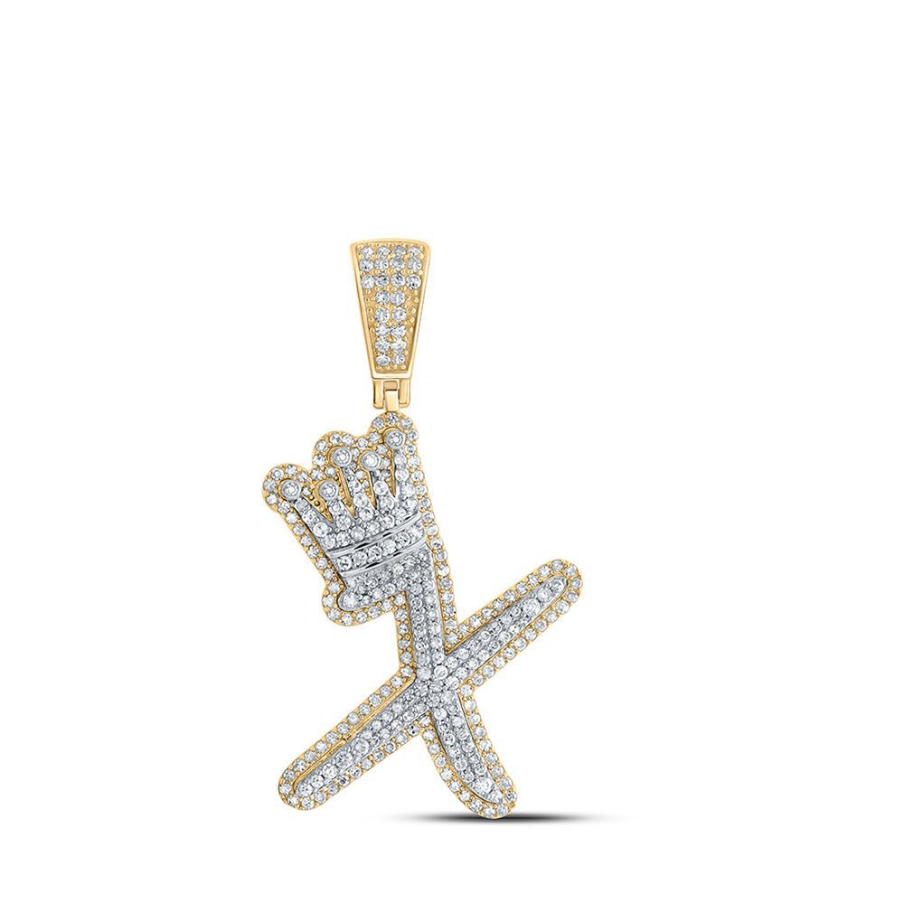 10kt Yellow Gold Men's Diamond Crown Letter Pendant - 1 - 1/5 Cttw - Splendid Jewellery