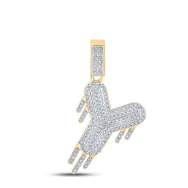 10kt Yellow Gold Men's Diamond Drip Y Letter Charm Pendant - A Captivating Statement Piece - Splendid Jewellery