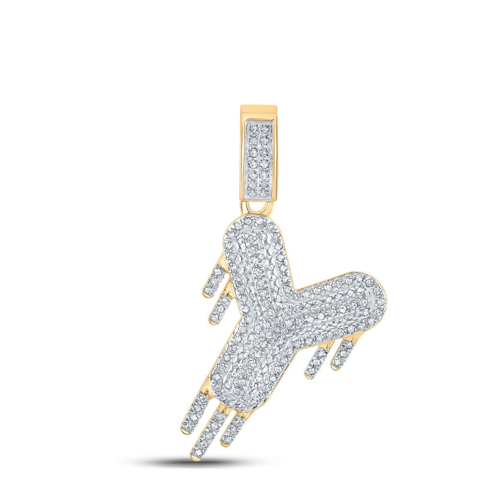 10kt Yellow Gold Men's Diamond Drip Y Letter Charm Pendant - A Captivating Statement Piece - Splendid Jewellery