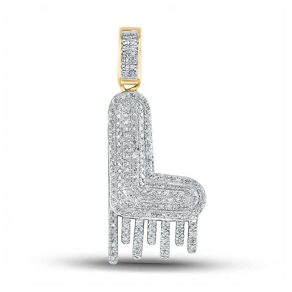 10kt Yellow Gold Men's Diamond Dripping L Letter Charm Pendant - 1/2 Cttw - Splendid Jewellery