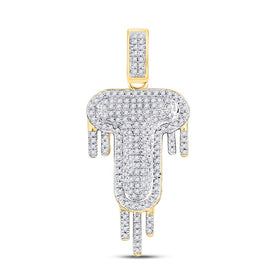 10kt Yellow Gold Men's Diamond Dripping Letter Charm Pendant - 1/2 Cttw product  Top View from Splendid Jewellery