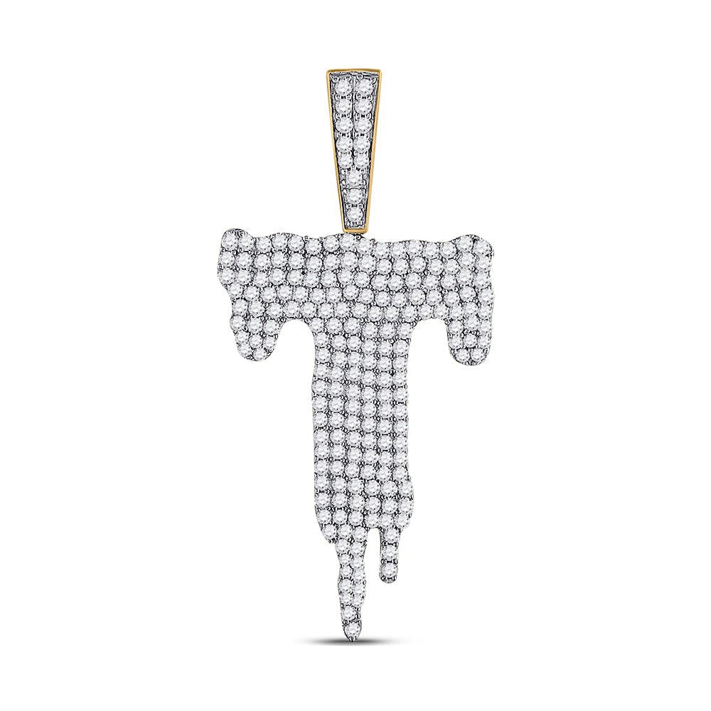 10kt Yellow Gold Men's Diamond Dripping T Letter Charm Pendant - 2 Cttw - Splendid Jewellery