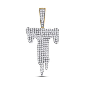 10kt Yellow Gold Men's Diamond Dripping T Letter Charm Pendant - 2 Cttw - Splendid Jewellery