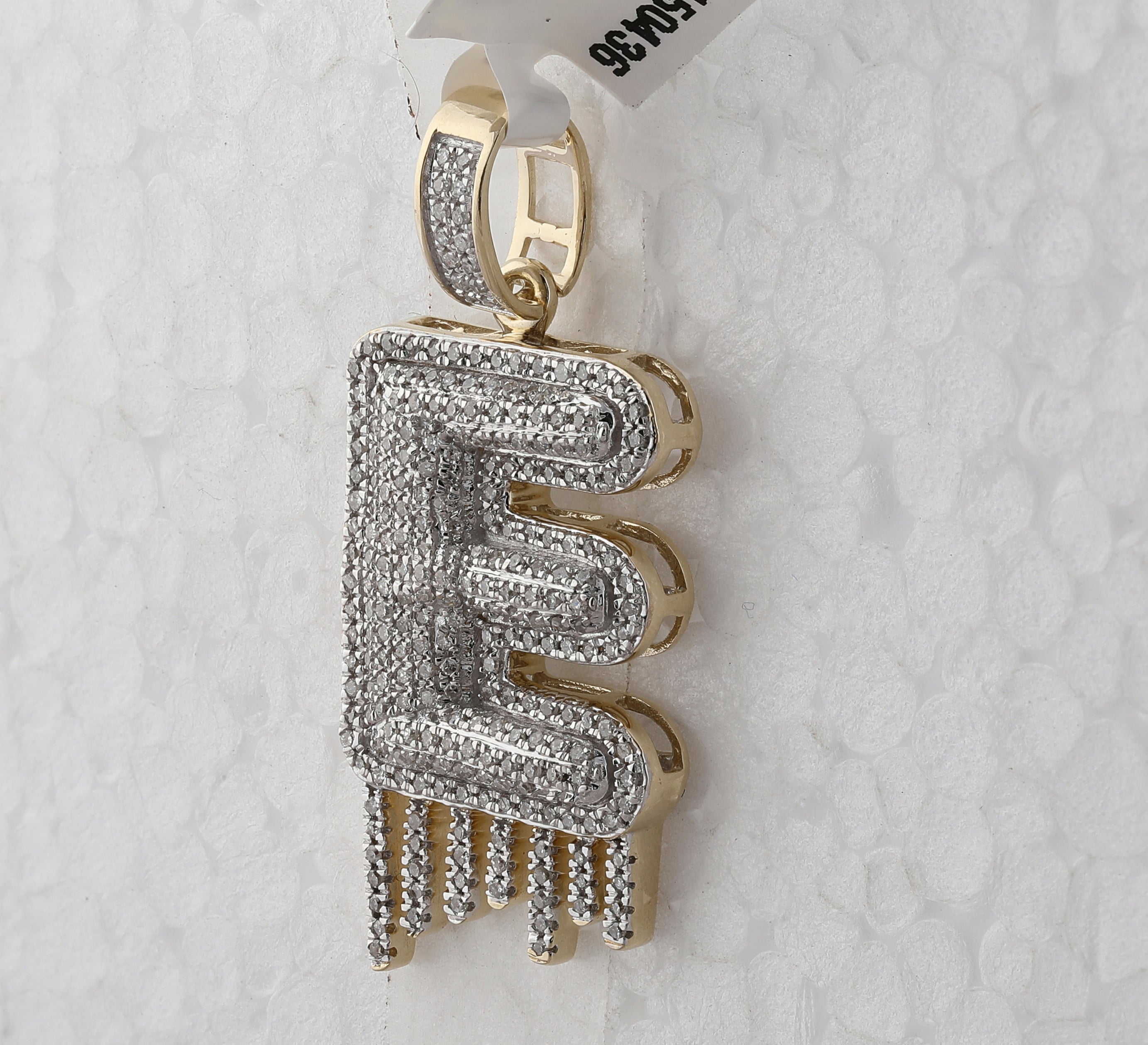 10kt Yellow Gold Men's Diamond E Drip Letter Charm Pendant - 3/4 Cttw - Splendid Jewellery