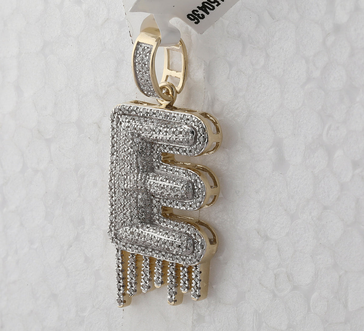 10kt Yellow Gold Men's Diamond E Drip Letter Charm Pendant - 3/4 Cttw - Splendid Jewellery