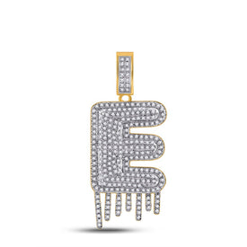 10kt Yellow Gold Men's Diamond E Drip Letter Charm Pendant - 3/4 Cttw product  Top View from Splendid Jewellery