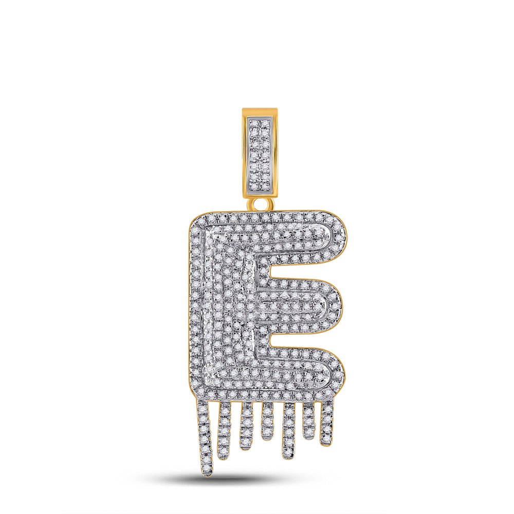 10kt Yellow Gold Men's Diamond E Drip Letter Charm Pendant - 3/4 Cttw - Splendid Jewellery