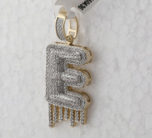 10kt Yellow Gold Men's Diamond E Drip Letter Charm Pendant - 3/4 Cttw - Splendid Jewellery