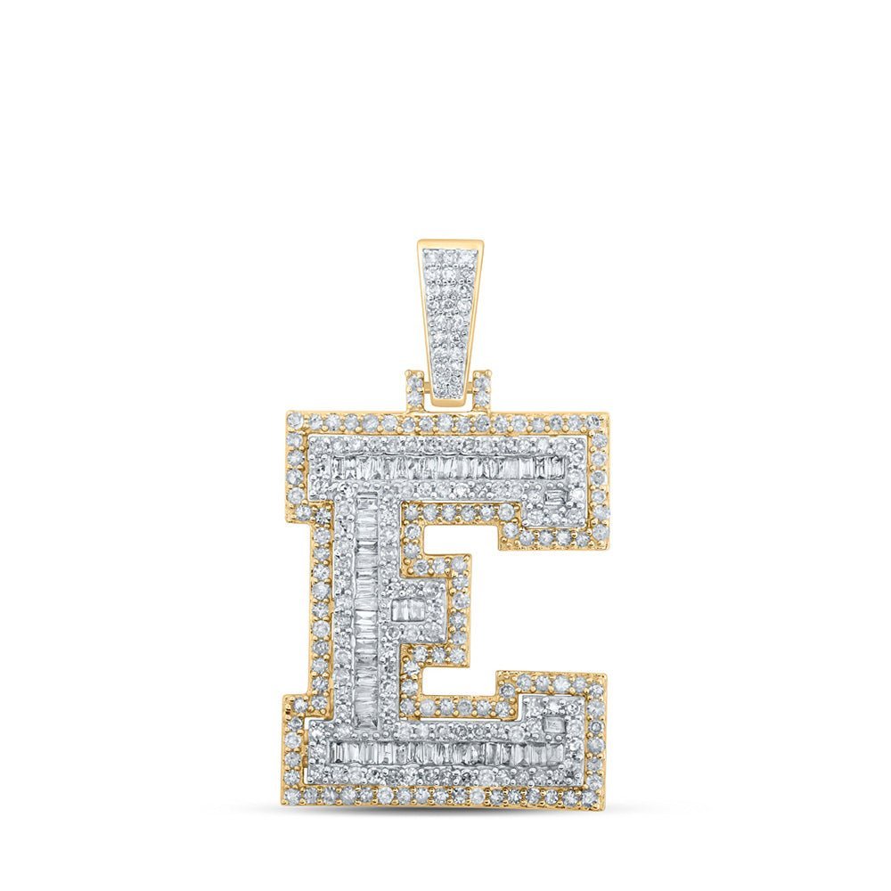 10kt Yellow Gold Men's Diamond E Initial Letter Charm Pendant - 1 - 1/4 Cttw - Splendid Jewellery
