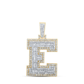 10kt Yellow Gold Men's Diamond E Initial Letter Charm Pendant - 1 - 1/4 Cttw - Splendid Jewellery