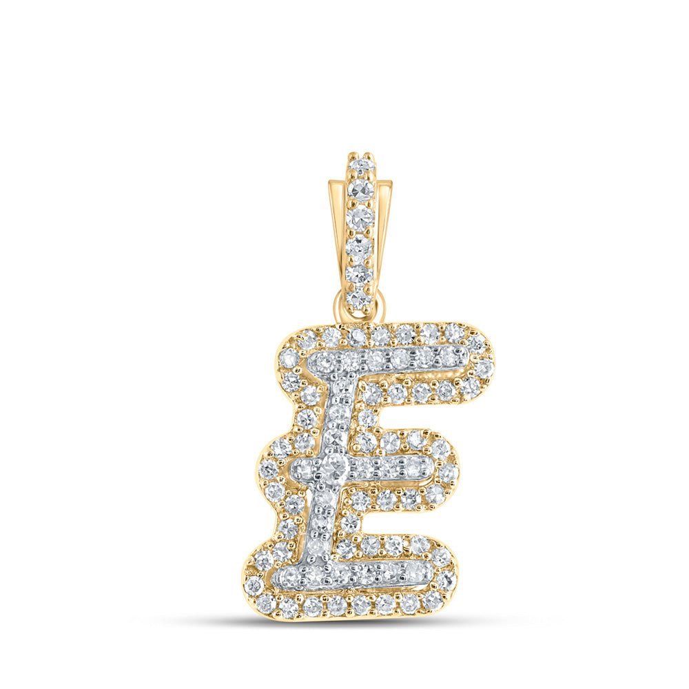 10kt Yellow Gold Men's Diamond E Initial Letter Charm Pendant - 1/5 Cttw - Splendid Jewellery
