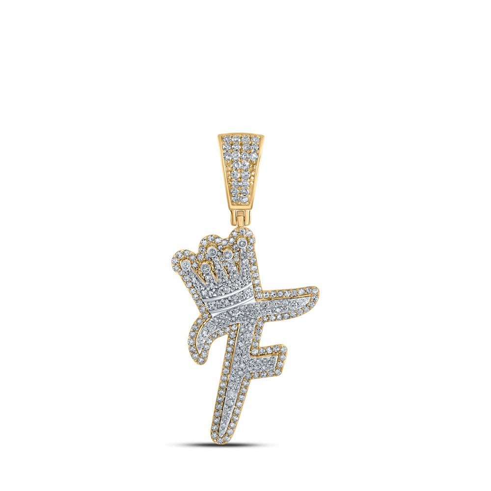 10kt Yellow Gold Men's Diamond F Crown Letter Charm Pendant - 1 Cttw - Splendid Jewellery