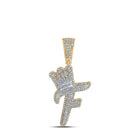 10kt Yellow Gold Men's Diamond F Crown Letter Charm Pendant - 1 Cttw - Splendid Jewellery