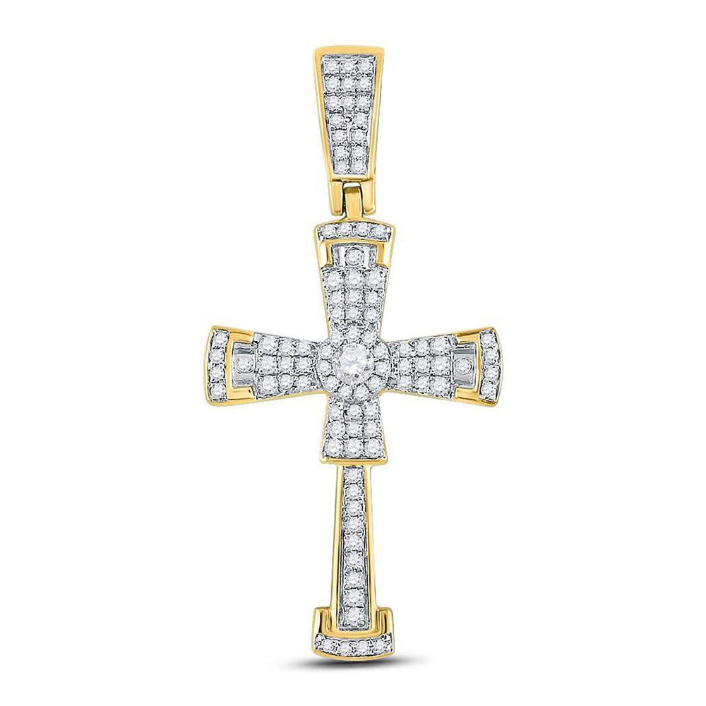 10kt Yellow Gold Men's Diamond Flared Cross Crucifix Pendant - 1/2 Cttw - Splendid Jewellery