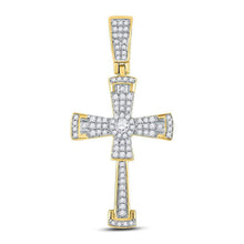 Load image into Gallery viewer, 10kt Yellow Gold Men's Diamond Flared Cross Crucifix Pendant - 1/2 Cttw - Splendid Jewellery