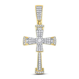 10kt Yellow Gold Men's Diamond Flared Cross Crucifix Pendant - 1/2 Cttw - Splendid Jewellery