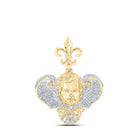 10kt Yellow Gold Men's Diamond Fleur - de - lis Face Charm Pendant - 1 - 1/3 Cttw - Splendid Jewellery