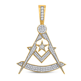 10kt Yellow Gold Men's Diamond Freemason Compass Charm Pendant - Captivating Brilliance  Top View from Splendid Jewellery