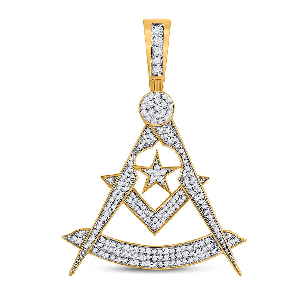 10kt Yellow Gold Men's Diamond Freemason Compass Charm Pendant - Captivating Brilliance - Splendid Jewellery