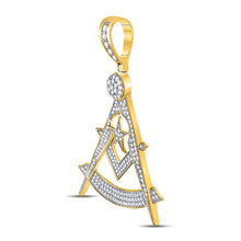 Load image into Gallery viewer, 10kt Yellow Gold Men&#39;s Diamond Freemason Compass Charm Pendant - Captivating Brilliance  Side View from Splendid Jewellery