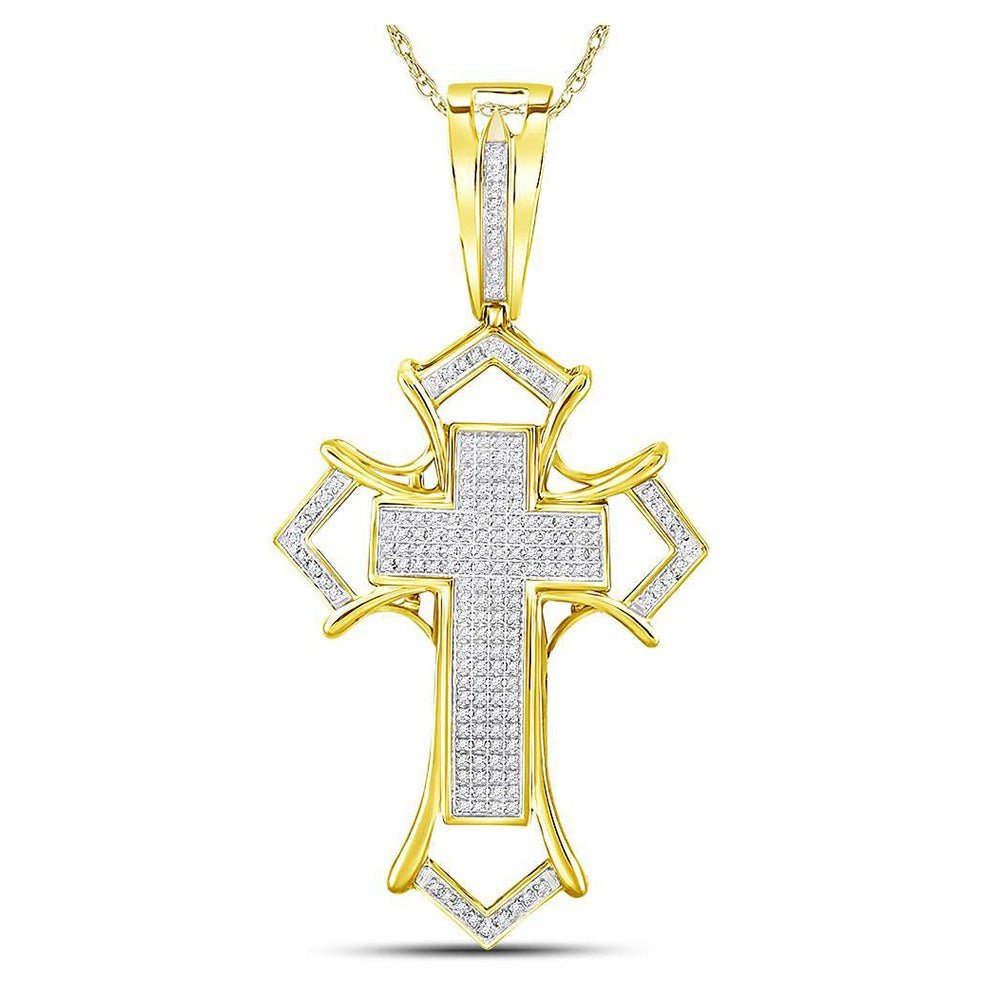 10kt Yellow Gold Men's Diamond Gothic Cross Charm Pendant - 1/2 Cttw | Splendid Jewellery - Splendid Jewellery