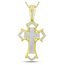 10kt Yellow Gold Men's Diamond Gothic Cross Charm Pendant - 1/2 Cttw | Splendid Jewellery - Splendid Jewellery