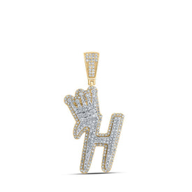 10kt Yellow Gold Men's Diamond H Crown Letter Charm Pendant - 1 - 1/5 Cttw - Splendid Jewellery