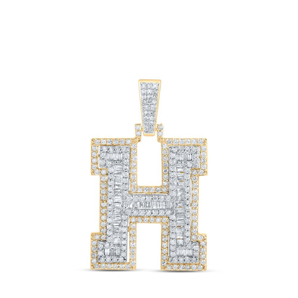 10kt Yellow Gold Men's Diamond H Initial Letter Charm Pendant - 1 Cttw - Splendid Jewellery