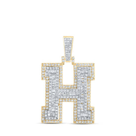 10kt Yellow Gold Men's Diamond H Initial Letter Charm Pendant - 1 Cttw - Splendid Jewellery