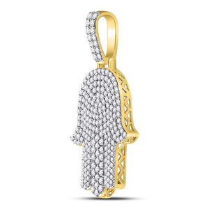 10kt Yellow Gold Men's Diamond Hamsa Charm Pendant - 1 - 1/2 Cttw | Splendid Jewellery - Splendid Jewellery