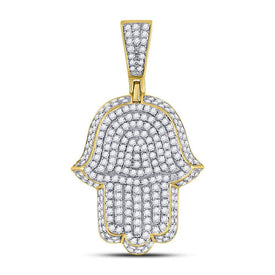 10kt Yellow Gold Men's Diamond Hamsa Charm Pendant - Captivating Brilliance  Top View from Splendid Jewellery