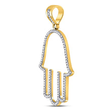 Load image into Gallery viewer, 10kt Yellow Gold Men&#39;s Diamond Hamsa Fatima Hand Charm Pendant - Captivating Brilliance  Side View from Splendid Jewellery
