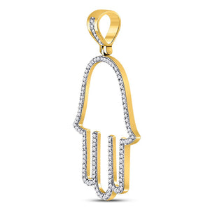 10kt Yellow Gold Men's Diamond Hamsa Fatima Hand Charm Pendant - Captivating Brilliance - Splendid Jewellery