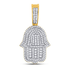 Load image into Gallery viewer, 10kt Yellow Gold Men&#39;s Diamond Hamsa Fatima Hand Charm Pendant - Captivating Brilliance  Top View from Splendid Jewellery