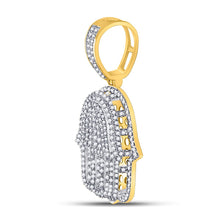 Load image into Gallery viewer, 10kt Yellow Gold Men&#39;s Diamond Hamsa Fatima Hand Charm Pendant - Captivating Brilliance  Side View from Splendid Jewellery