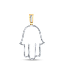 Load image into Gallery viewer, 10kt Yellow Gold Men&#39;s Diamond Hamsa Fatima Hand Charm Pendant - Captivating Brilliance  Top View from Splendid Jewellery